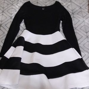 Long sleeve formal black and white dress